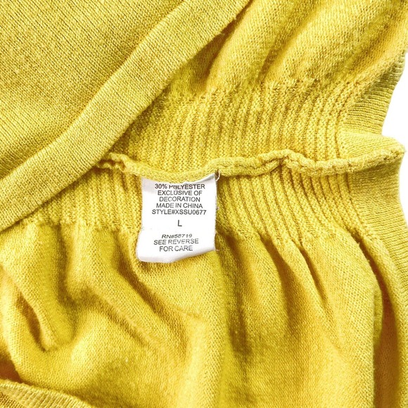 NY Collection Sz Large Women's Sweater Ruching Sleeves Sides Yellow Grommet Neck - Picture 10 of 11